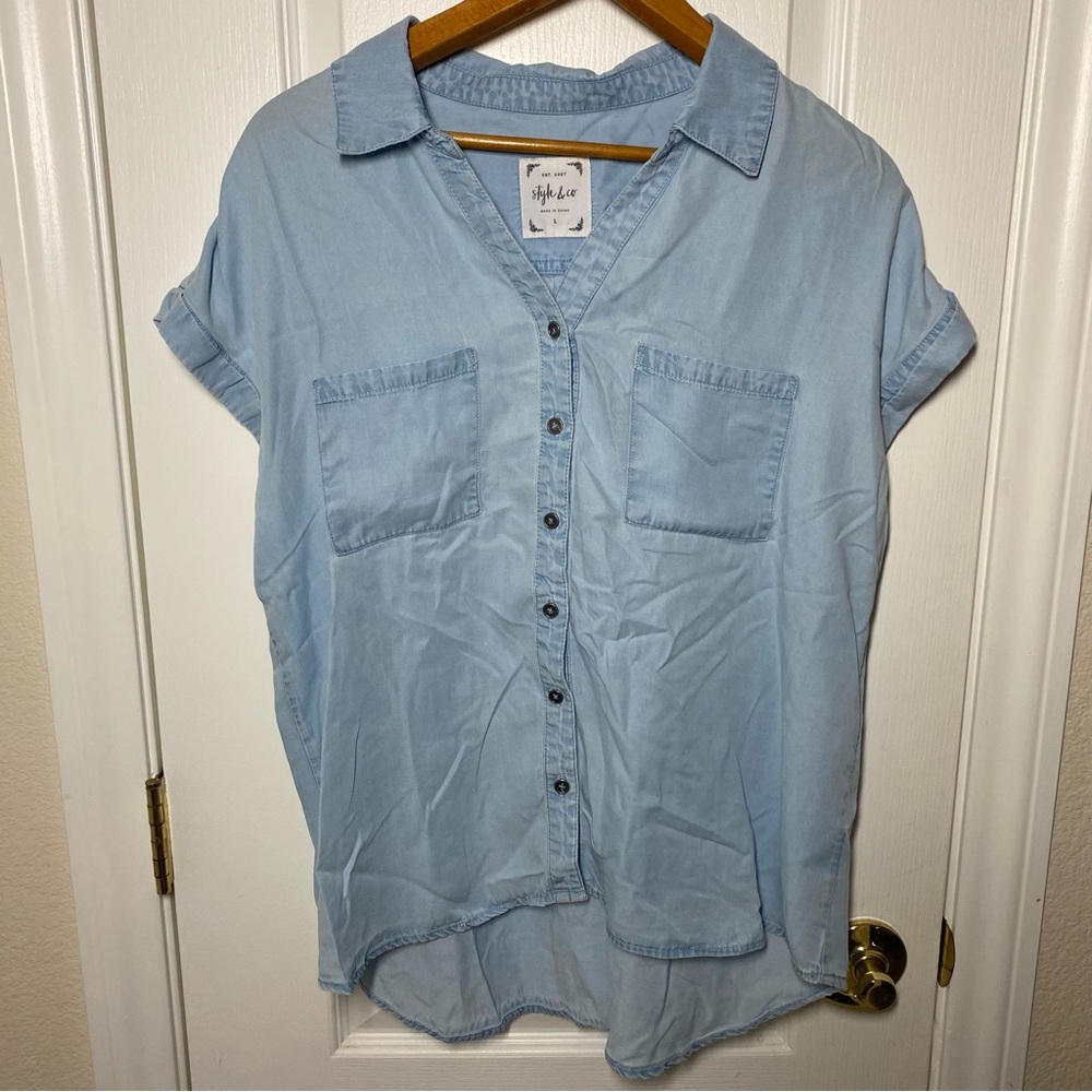 Style & Co Chambray Top Size L - Picture 1 of 4